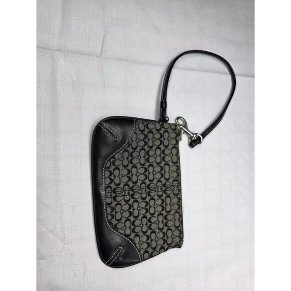 Coach Y2K Black Gray Signature C Small Wristlet Wallet Monogram Canvas & Leather - Picture 3 of 7